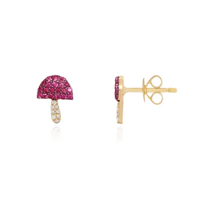 The Lovery Ruby Mushroom Stud Earrings In Pink