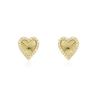 The Lovery Skinny Fluted Gold Diamond Heart Stud Earring In Blue
