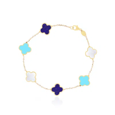 The Lovery Small Blue Mixed Clover Bracelet In Multi