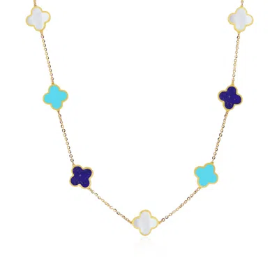 The Lovery Small Blue Mixed Clover Necklace In Gold