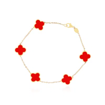 The Lovery Small Coral Clover Bracelet In Multi