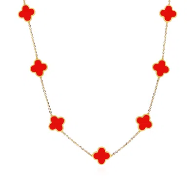 The Lovery Small Coral Clover Necklace In Red