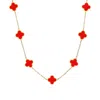 The Lovery Small Coral Clover Necklace In Red
