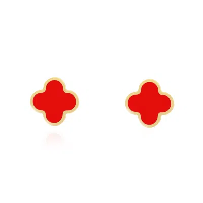 The Lovery Small Coral Clover Stud Earrings In Pink