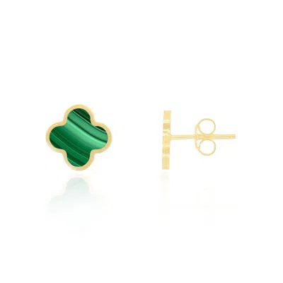 The Lovery Small Malachite Clover Stud Earrings In Green
