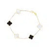 The Lovery Small Mother Of Pearl And Onyx Mixed Clover Bracelet In Multi