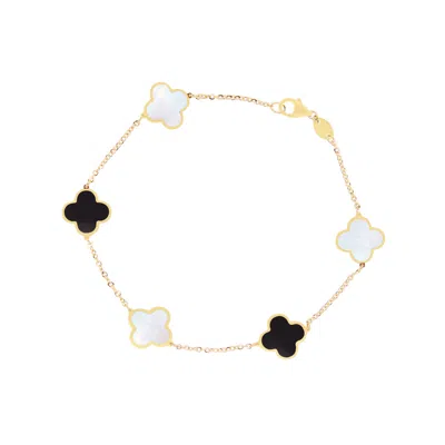 The Lovery Small Mother Of Pearl And Onyx Mixed Clover Bracelet In Multi