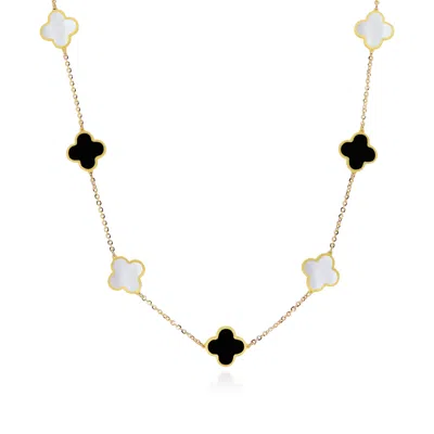 The Lovery Small Mother Of Pearl And Onyx Mixed Clover Necklace In Multi