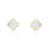 The Lovery Small Mother Of Pearl Clover Stud Earrings In Multi