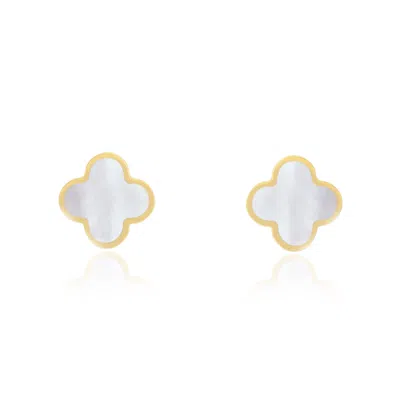 The Lovery Small Mother Of Pearl Clover Stud Earrings In Multi