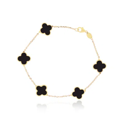 The Lovery Small Onyx Clover Bracelet In Black