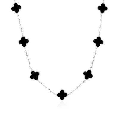 The Lovery Small Onyx Clover Necklace White Gold In Black