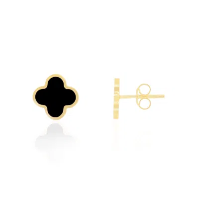 The Lovery Small Onyx Clover Stud Earrings In Black
