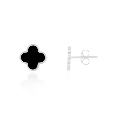 The Lovery Small Onyx Clover Stud Earrings White Gold In Black