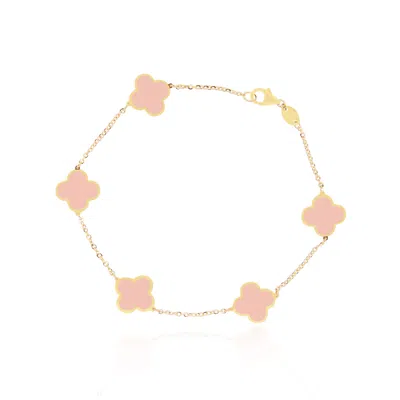 The Lovery Small Pink Pearl Clover Bracelet In Multi