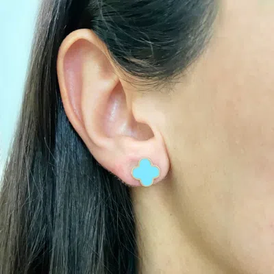 The Lovery Small Turquoise Clover Stud Earrings In Blue