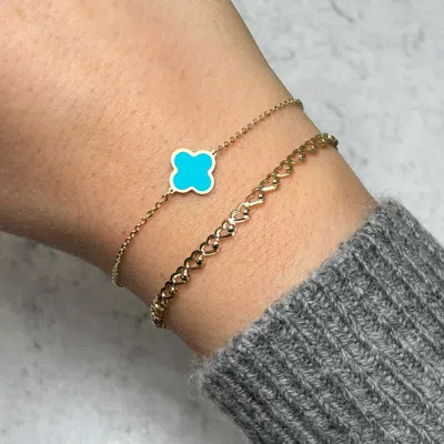 The Lovery Small Turquoise Single Clover Bracelet In Multi