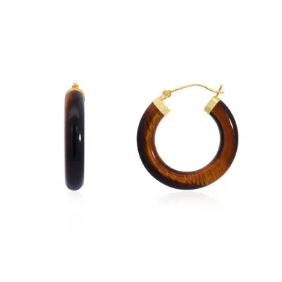 The Lovery Tigers Eye Hoop Earrings In Brown