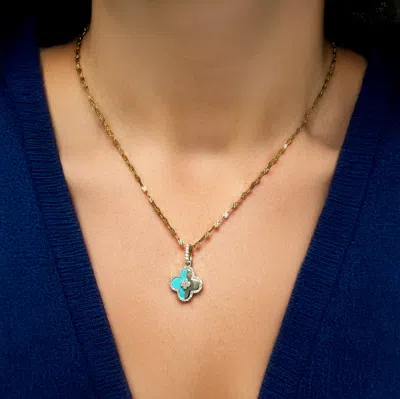 The Lovery Turquoise And Gold Diamond Clover Charm In Blue