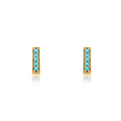 The Lovery Turquoise Bead Bar Stud Earrings In Blue
