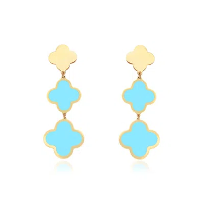 The Lovery Turquoise Graduating Clover Dangle Earrings In Blue