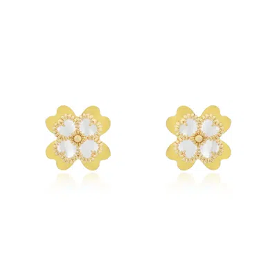 The Lovery White Enamel Four Leaf Clover Stud Earrings In Multi