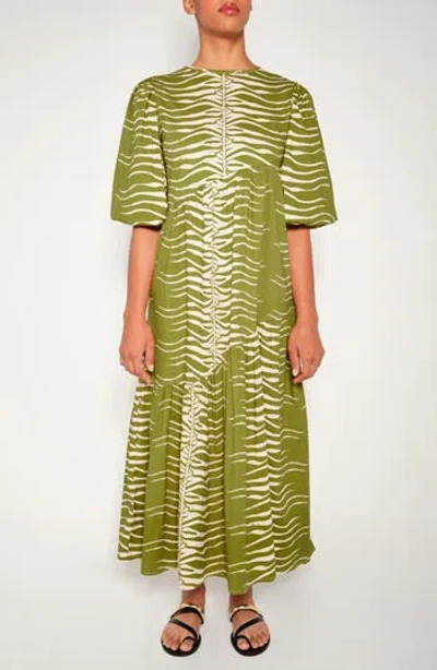 The Lulo Project Armenia Asymmetric Ruffle Maxi Dress In Green