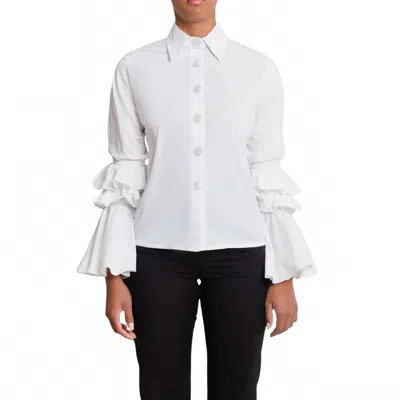 The Lulo Project Brave Ruffle Bell Sleeve Stretch Shirt In White