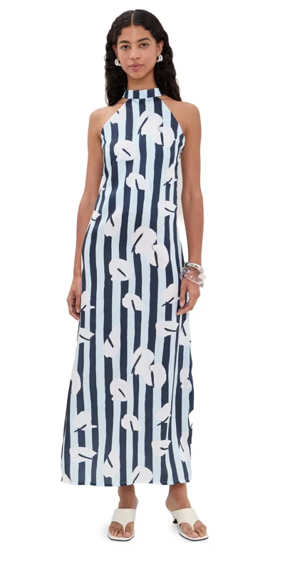 The Lulo Project Carla Print Tie Back Maxi Dress In Blue