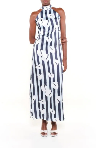 The Lulo Project Carla Print Tie Back Maxi Dress In Blue
