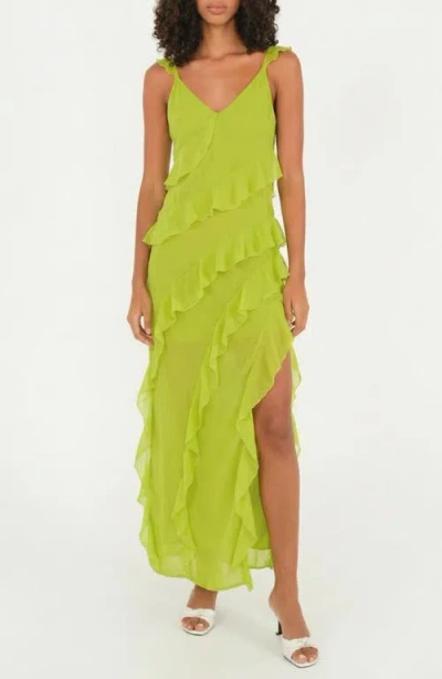 The Lulo Project Cascade Ruffle Chiffon Maxi Dress In Green