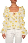 The Lulo Project Cielo Balloon Sleeve Cotton Top In White