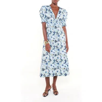 The Lulo Project Clara Floral Stretch Cotton Dress In Blue