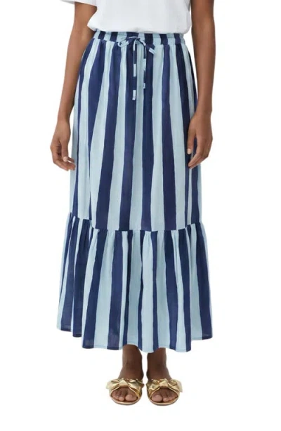 The Lulo Project Crustacean Stretch Cotton Maxi Skirt In Blue
