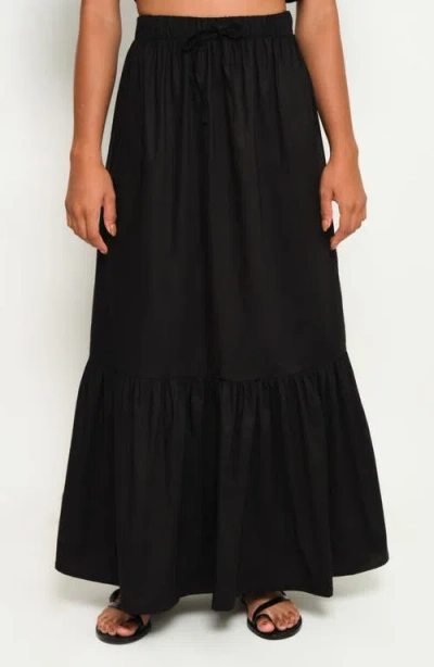 The Lulo Project Crustacean Stretch Cotton Maxi Skirt In Black