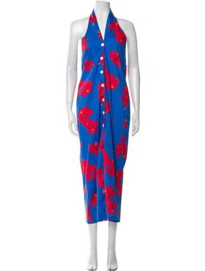 Pre-owned The Lulo Project Floral Print Long Dress In Blue