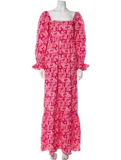 Pre-owned The Lulo Project Floral Print Long Dress In Red