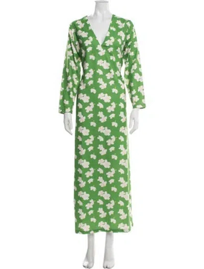 Pre-owned The Lulo Project Floral Print Long Dress W/ Tags In Green