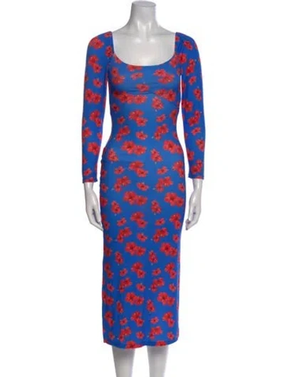 Pre-owned The Lulo Project Floral Print Midi Length Dress In Blue