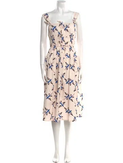 Pre-owned The Lulo Project Floral Print Midi Length Dress In Neutral