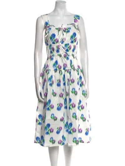 Pre-owned The Lulo Project Floral Print Midi Length Dress In Neutral