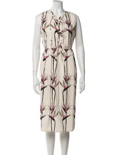 Pre-owned The Lulo Project Floral Print Midi Length Dress W/ Tags In Neutral