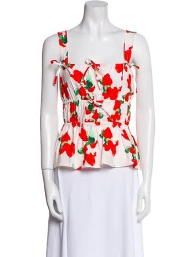 Pre-owned The Lulo Project Floral Print Square Neckline Top In Neutral