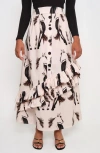 The Lulo Project Gaucho Horse Print Stretch Cotton Maxi Skirt In Neutral