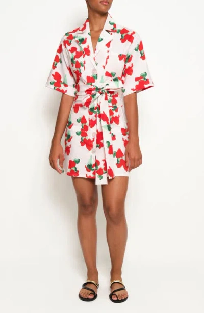 The Lulo Project Harbor Stretch Cotton Shirtdress In Orange Bloom Beige