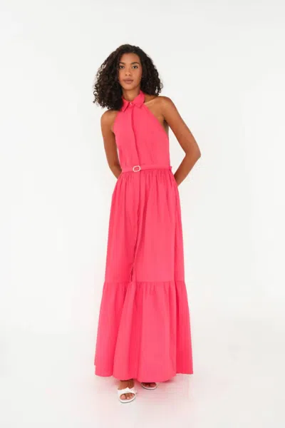 The Lulo Project Horizon Halter Maxi Dress In Pink Poplin In Multi