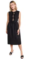 The Lulo Project Hortensia Tie Front Stretch Cotton Midi Dress In Black