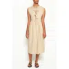 The Lulo Project Hortensia Tie Front Stretch Cotton Midi Dress In Camel