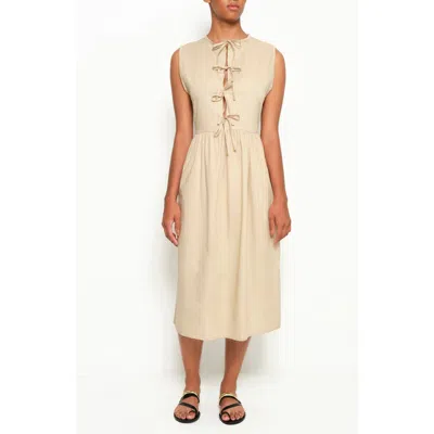 The Lulo Project Hortensia Tie Front Stretch Cotton Midi Dress In Camel