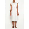 The Lulo Project Hortensia Tie Front Stretch Cotton Midi Dress In Crudo